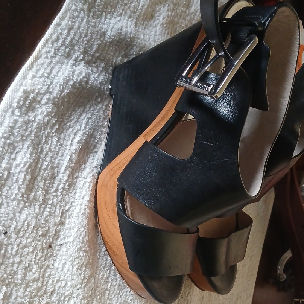 Michael Kors Black and Brown Wedge Sandals